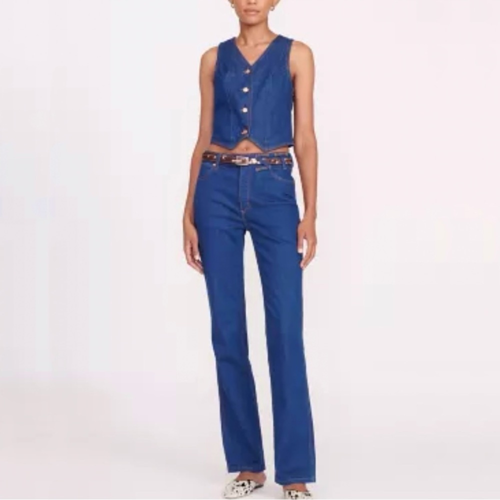 WRANGLER x STAUD DARK BLUE STRAIGHT LEG LONG JEANS - Picture 14 of 14